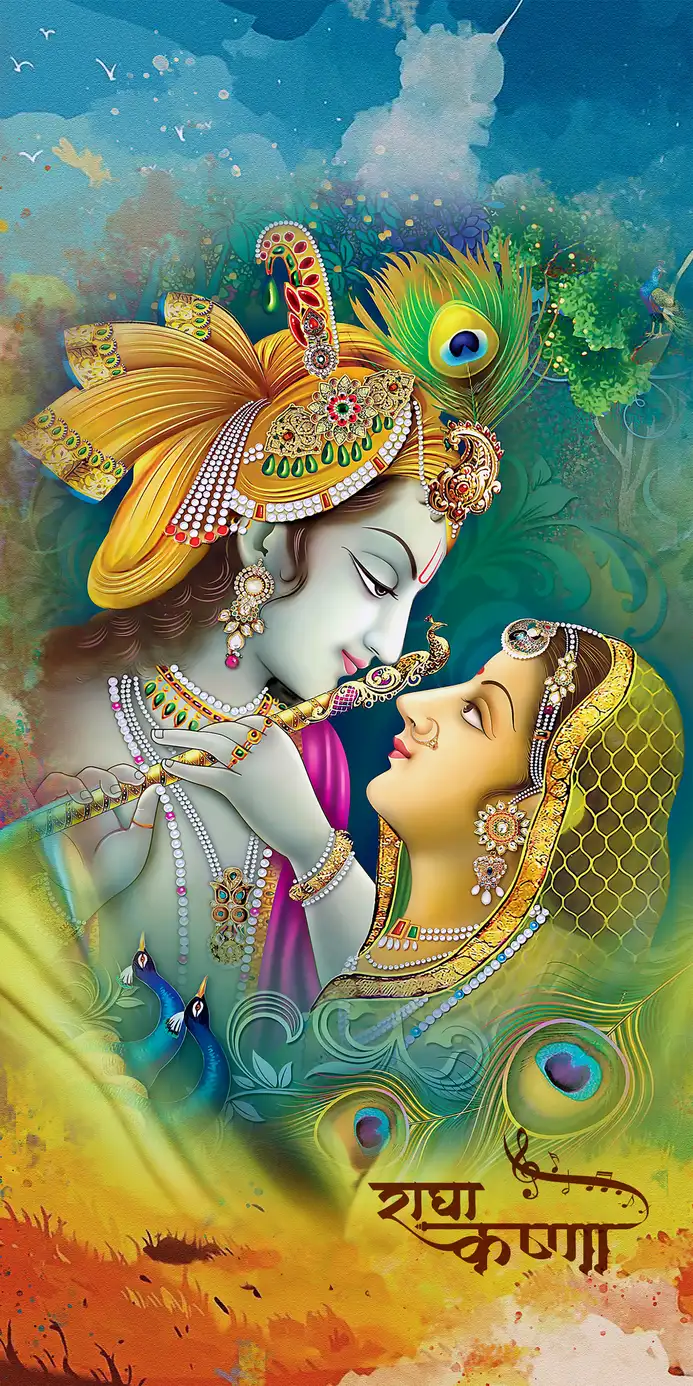 MX409 Radha Krishna Plain, Glitter, Stone, Crystal High Gloss Decorative Tile by Global Art