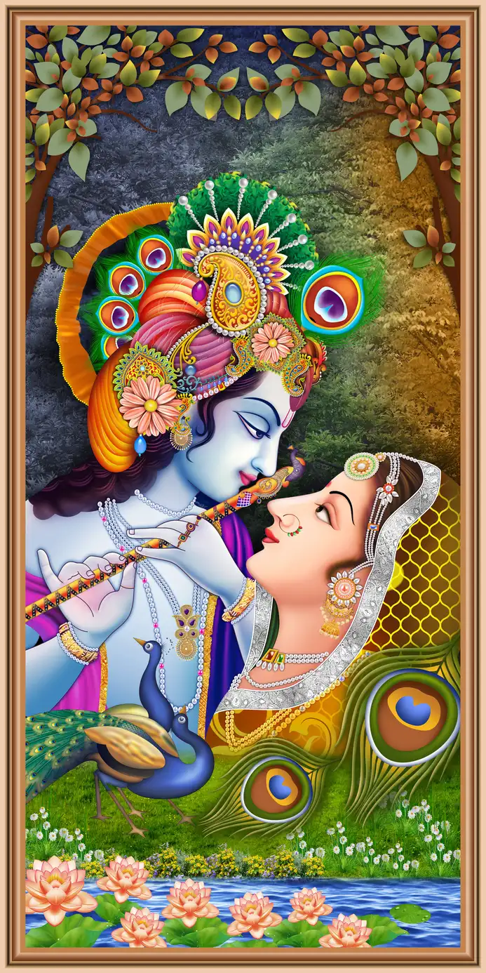 MX405 Radha Krishna Plain, Glitter, Stone, Crystal High Gloss Decorative Tile by Global Art