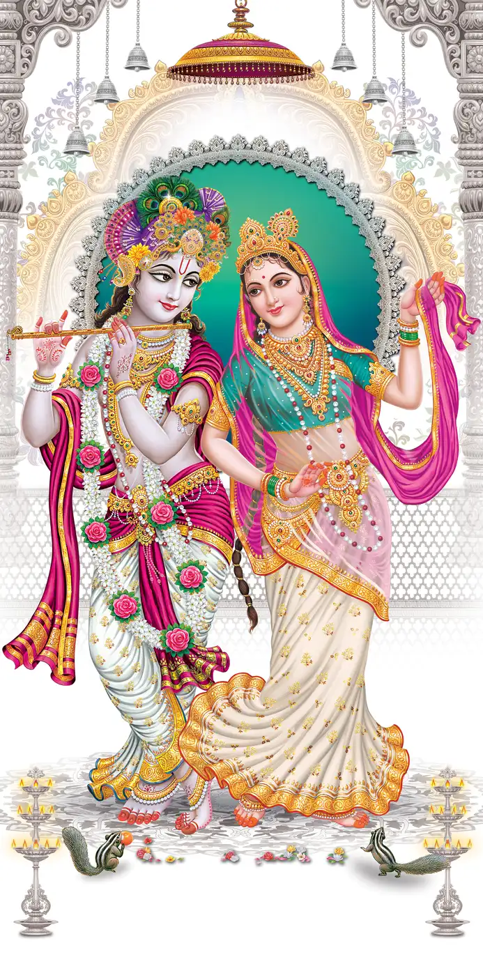 RK402 Radha Krishna Plain, Glitter, Stone, Crystal High Gloss Decorative Tile by Global Art