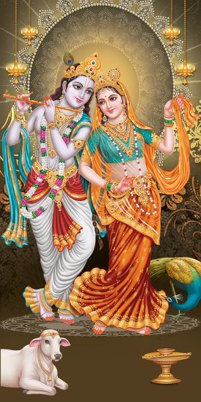 RK401 Radha Krishna Plain, Glitter, Stone, Crystal High Gloss Decorative Tile by Global Art