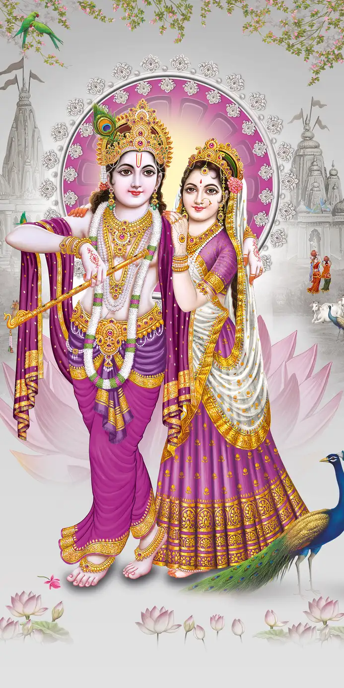 RK404 Radha Krishna Plain, Glitter, Stone, Crystal High Gloss Decorative Tile by Global Art