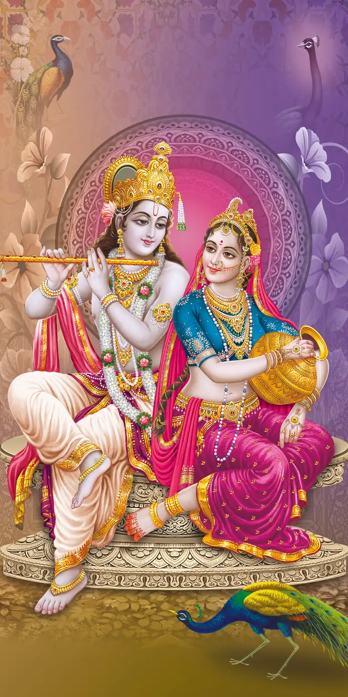 RK405 Radha Krishna Plain, Glitter, Stone, Crystal High Gloss Decorative Tile by Global Art