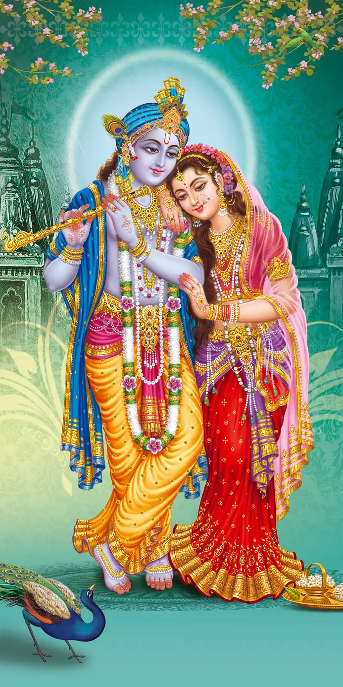 RK406 Radha Krishna Plain, Glitter, Stone, Crystal High Gloss Decorative Tile by Global Art