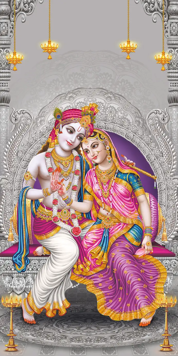 RK403 Radha Krishna Plain, Glitter, Stone, Crystal High Gloss Decorative Tile by Global Art