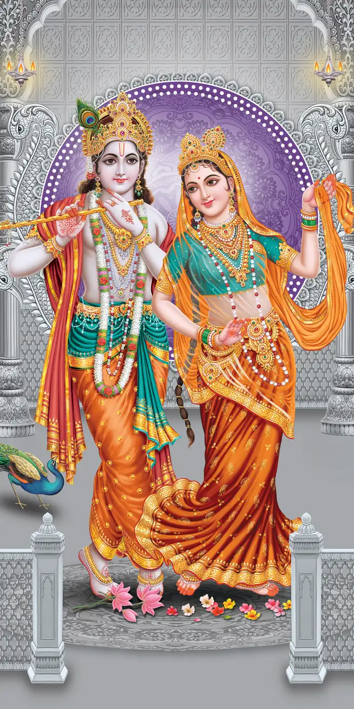RK407 Radha Krishna Plain, Glitter, Stone, Crystal High Gloss Decorative Tile by Global Art