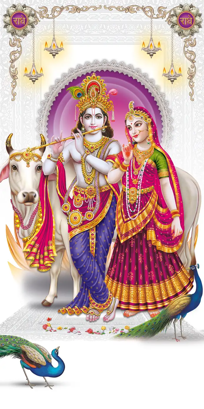 RK408 Radha Krishna Plain, Glitter, Stone, Crystal High Gloss Decorative Tile by Global Art