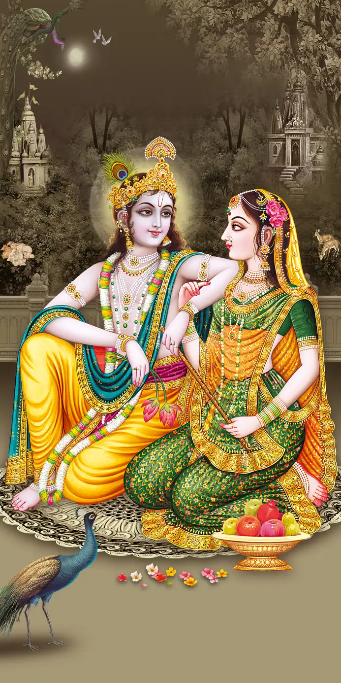 RK409 Radha Krishna Plain, Glitter, Stone, Crystal High Gloss Decorative Tile by Global Art