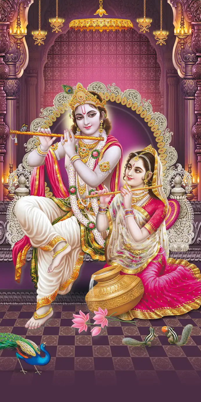 RK410 Radha Krishna Plain, Glitter, Stone, Crystal High Gloss Decorative Tile by Global Art