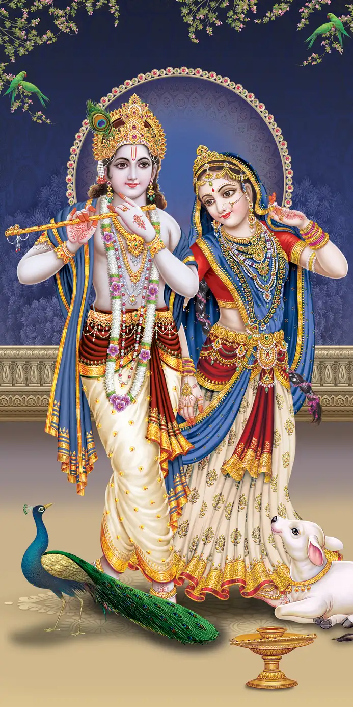 RK412 Radha Krishna Plain, Glitter, Stone, Crystal High Gloss Decorative Tile by Global Art