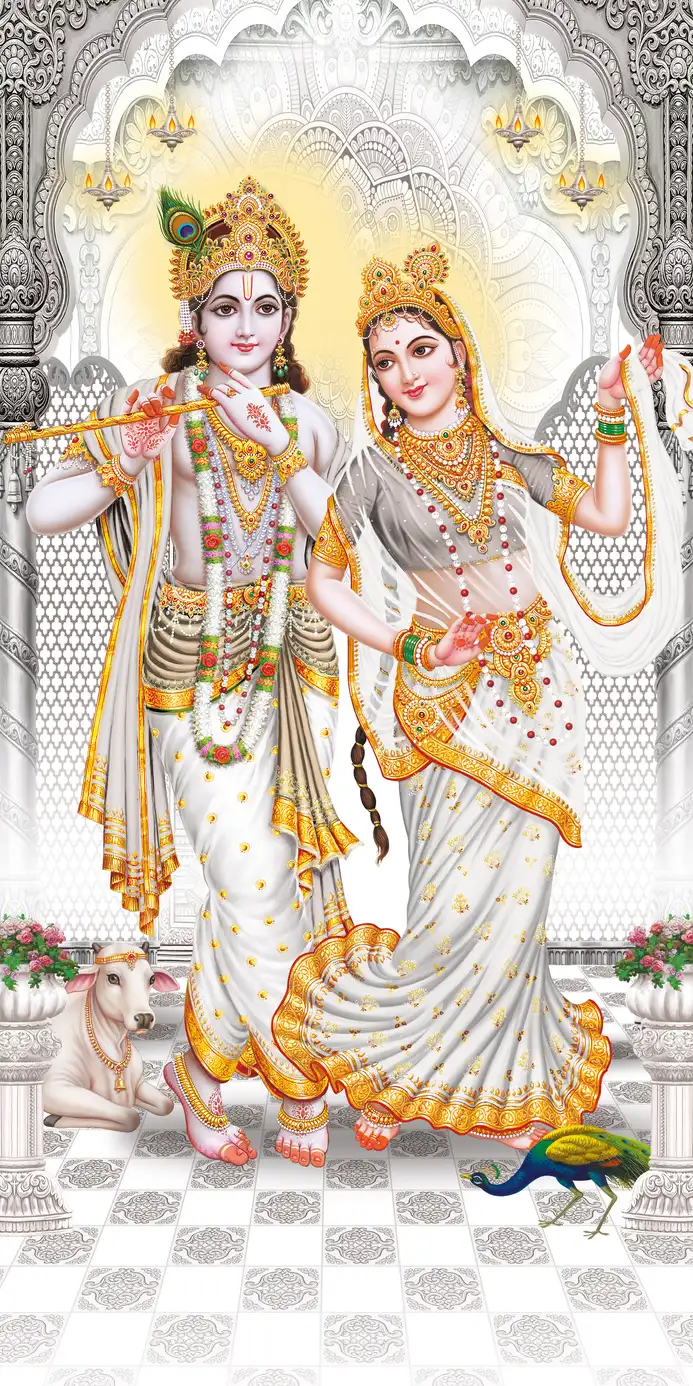 RK411 Radha Krishna Plain, Glitter, Stone, Crystal High Gloss Decorative Tile by Global Art