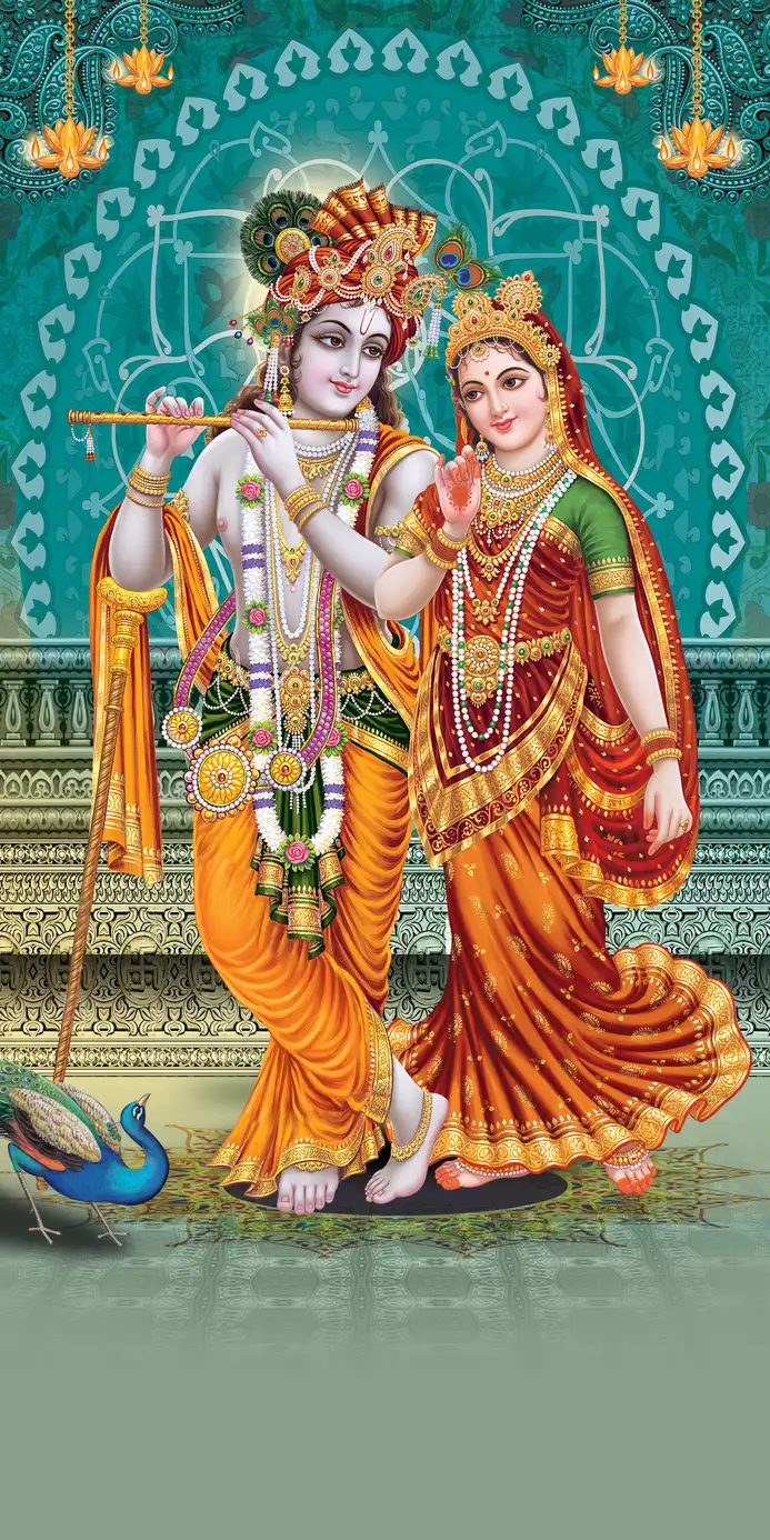 RK413 Radha Krishna Plain, Glitter, Stone, Crystal High Gloss Decorative Tile by Global Art