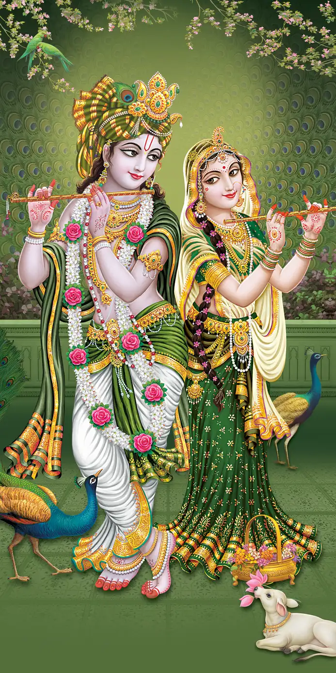 RK414 Radha Krishna Plain, Glitter, Stone, Crystal High Gloss Decorative Tile by Global Art