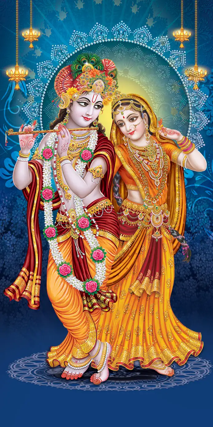 RK415 Radha Krishna Plain, Glitter, Stone, Crystal High Gloss Decorative Tile by Global Art