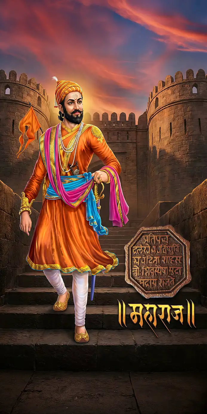SV415 Chhatrapati Shivaji Maharaj Plain, Glitter, Stone, Crystal High Gloss Decorative Tile by Global Art