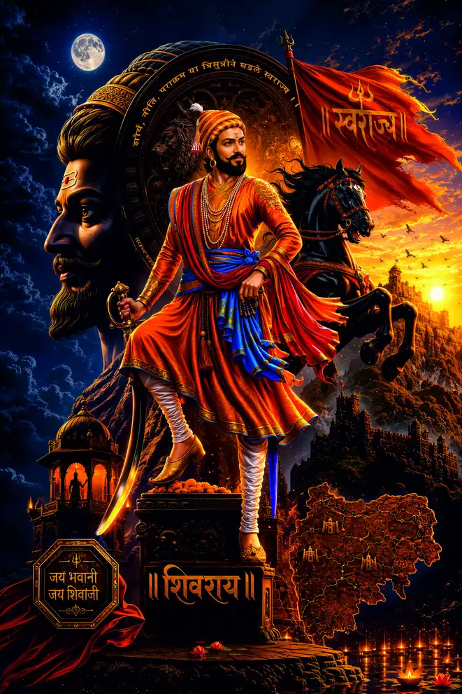 SV140 Chhatrapati Shivaji Maharaj Plain, Glitter, Stone, Crystal High Gloss Decorative Tile by Global Art