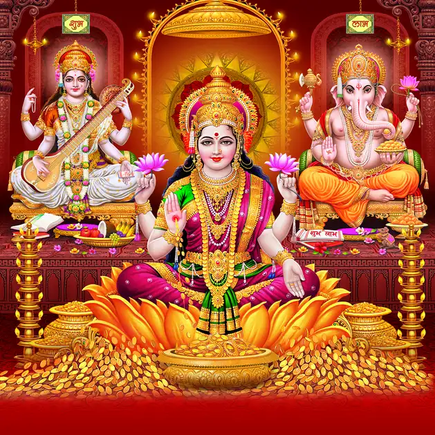 1904 Diwali Puja Plain, Glitter, Stone, Crystal High Gloss Decorative Tile by Global Art
