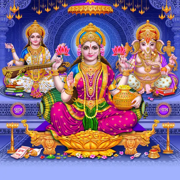 1905 Diwali Puja Plain, Glitter, Stone, Crystal High Gloss Decorative Tile by Global Art