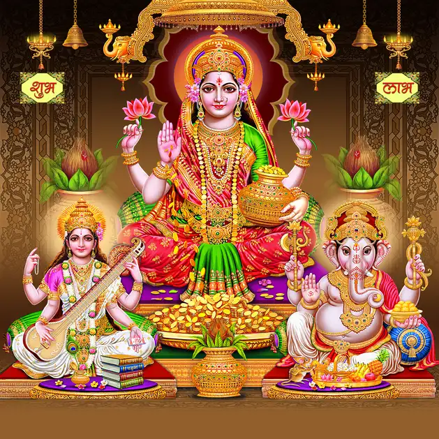 1906 Diwali Puja Plain, Glitter, Stone, Crystal High Gloss Decorative Tile by Global Art