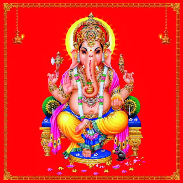 1887 Ganesh Ji Plain, Glitter, Stone, Crystal High Gloss Decorative Tile by Global Art