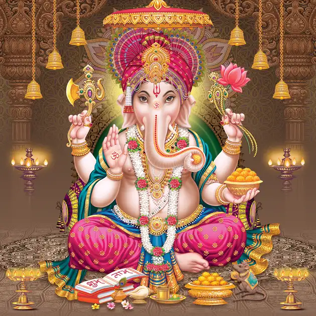 1888 Ganesh Ji Plain, Glitter, Stone, Crystal High Gloss Decorative Tile by Global Art