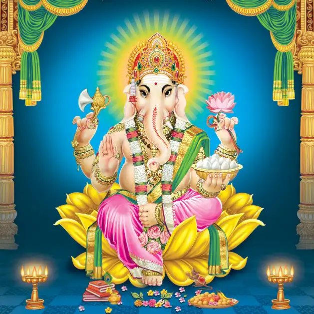 1890 Ganesh Ji Plain, Glitter, Stone, Crystal High Gloss Decorative Tile by Global Art