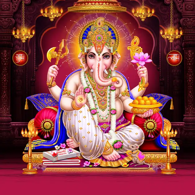 1893 Ganesh Ji Plain, Glitter, Stone, Crystal High Gloss Decorative Tile by Global Art
