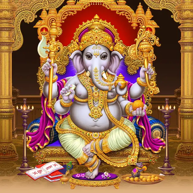 1896 Ganesh Ji Plain, Glitter, Stone, Crystal High Gloss Decorative Tile by Global Art