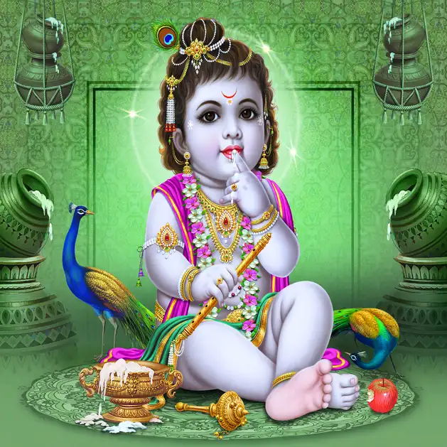 1900 Lord Krishna Plain, Glitter, Stone, Crystal High Gloss Decorative Tile by Global Art