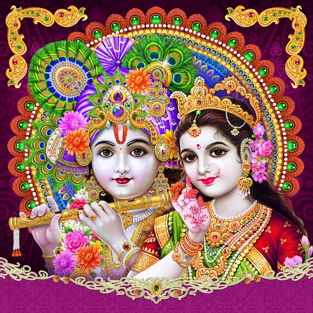 1930 Radha Krishna Plain, Glitter, Stone, Crystal High Gloss Decorative Tile by Global Art